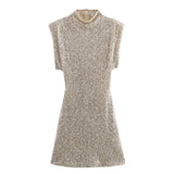 2025 Women's Beads Dress Dress Sleeveless Party With Cushioned Shoulder Mini Dress Y2K