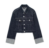 Autumn 2025 New Women's Roll-Sleeve Denim Jacket Straight Trousers