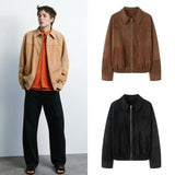 Women's 2025 New Retro Collar Imitation Leather Jacket Casual Coat