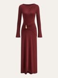 2025 New Women's Fashion Temperament Wine Red Dress Metal Accessories Dress