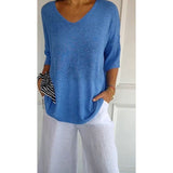 Knitted Casual Sweater Basic Thin V-Neck Seven-Sleeve Solid Female Bottoming Shirt Ice Cream Color