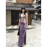 French Sexy Pure Lusty Purple V-Neck Hanging Neck Sling Vest With Hip Skirt Two-Piece Suit Girl Summer Thin