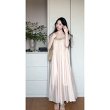 Korean Atmosphere Feeling A Word Shoulder Pink Dress Women's Seaside Vacation High-End Fairy Dress