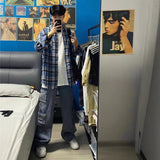 Autumn Blue Check-Shirt Loose Tide Brand Loose Couple Casual Long-Sleeved Plaid Shirt Jacket Men