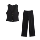 Women's Clothing 2025 Autumn New Texture Vest Top + Straight Trousers Set