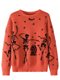 New Women's TUME Exploding Halloween Jaccupy Black Skull Knitted Knitted Sweater