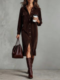2025 Women's Elegant Workwear Style Pocket Button Velvet Shirt Dress Dress