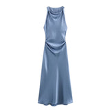 2025 Autumn Silk Hymn Feeling Sleeveless Fan Flute Dress Round Neck Fashion Party Dress