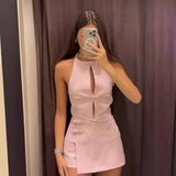 2025 Summer New Women's Bow Hanging Neck Collar Shorts Skirt