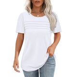 2025 Women's Summer Round-Neck Short-Sleeved Chest Tuck Line Folded Blouse T-Shirt