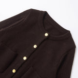 Spring 2025 New Women's Gold Buckle Pocket Dress Short Long-Sleeved Knitted Jacket