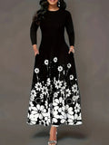 New Fashion Long-Sleeved Print Loose Round Collar Simple Temperament Dress In Autumn 2025