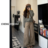 Temperament Vintage Knitted Sweater Asymmetric Knitted Cardigan Jacket Woman 2025 New Autumn And Winter