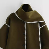 Women's Clothing French Fashion Single Buckle Tuxedar Scarf Splicing Coat