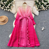 Relaxed Strap Long Three-Home Folded Coat Female Fashionable Gradient Wood Ear Pressure Skirt