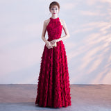 White Feather Hanging Neck Open Shoulder Fashion Atmosphere Thin Long Skirt Evening Dress Students Graduation Performance Choral Costume