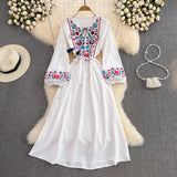 Bohemian Embroidery Tassel Tuxedo With Loose Waist A Word Big Swing Dress Seaside Holiday