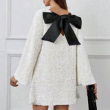Women's Dress 2025 New Spring Bow Skirt Multi-Colored Bright Sleeve Mini Dress