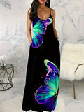 Wish New Ladies Digital Print Butterfly Sexy V-Neck Dress Suspension Dress Women's Dress