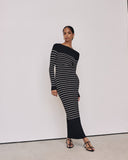 Autumn And Winter New Women's Fashion Elegant Round-Neck Dress Striped Dress Long Dress