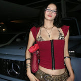 Fashion 2025 Summer New Women's Personalized Hottie Leopard Print Dress Short Two Sets Of Top Women