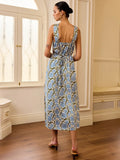 2025 New Women's Holiday Style Hanging Neck Sling Skirt French Temperament Print Dress