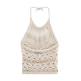 Z Wind Summer New 2025 Women's Clothing Hollow Knitted Neck Bare Back Leisure Vest Blouse 3991015