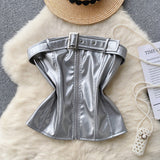 Women's Top 2025 New Sexy Breast-Skin Locomotive Suit With Hot Babes Short-Cut Umbilish T-Shirt Tide