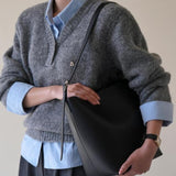 Korean Wearing A Fake Two Sweaters Women's Autumn And Winter Design Shirt Folded Gray Knitted Shirt