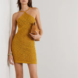 2025 High-End Summer Women's Temperament High-End Slings Bare Back Hollow Short Dress Women