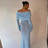 5 Color Beach Holiday Dress Knitted One-Word Long Dress Hooded Summer Women's Long Sleeve