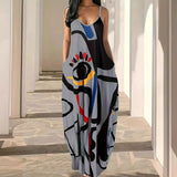 New Summer Cool Sling Skirt Abstract Face Style Digital Print Style Street Dress Woman