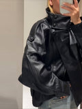 Autumn And Winter 2025 Fashion New Women's Pu Leather Jacket Jacket Locomotive Long-Sleeved Leather Coat Women