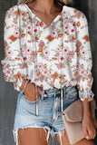 Women's Clothing 2025 Autumn And Winter New Broken Flower Printed Shirt V Collar Long-Sleeved T-Shirt Top Women