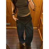 The Atmosphere Is Thin Wear With Striped Slanted Shoulder Slim Short-Sleeved T-Shirt Lattice Spliced Design Sense Loose Pants Set