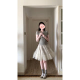 Summer Design Sense Niche Thin Top Three-Dimensional Layer Sense Mesh Dress High-Rise Suit