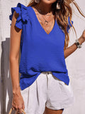 2025 Spring And Summer Women's Casual V-Necked Leaf-Side Vest Shirt Summer Sleeveless Shirt