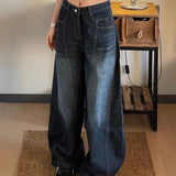 High Street Vintage Water Wash Scissors Jeans Babes Design Broad Legs Casual Thin To Make Old Tug Trousers