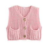 2025 Autumn Street Shirt Fashion Cute Crochet Wool Vest Knitted Thick Knitted Vest Women's Clothing