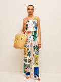 New Women's Fashion Print Wide Leg Trouser Vest Casual Fashion Two-Piece Set