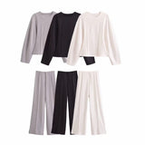 Casual Sports Solid Suit 2025 Spring Double-Sided Cloth Collar Collar Jersey Elastic High-Waisted Trousers Woman