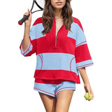 2025 Spring And Summer New Women's Striped Half-Sleeved Oversized Shorts Casual Sportswear Two Sets