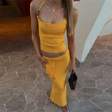 Fashion 2025 Spring And Summer New Women's Tight-Luck Neck Small Vest Sexy Hot Girl Fishtail Skirt Suit