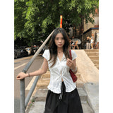 2025 New Ladies Summer Small Design Lace Slimming With Short-Sleeved Top Skirt