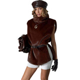 2025 New Women's Fashion Fashion Pure Color High-Collar Hairy Shoulder Sleeveless Vest Topess