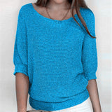 Spring New Solid Color Round Knit Shirt Women Commuting Elegant Seven-Sleeve Top Air-Conditioning Shirt
