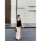 Summer Slim Slimy Leisure Sleeveless Top With Temperament High-Waist A-Word Skirt Suit