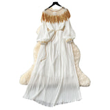 Autumn Retro Court Style Heavyweight Embroidered Long Hundred Folds Bubble Bubble Sleeve Dress Female 100 Folds