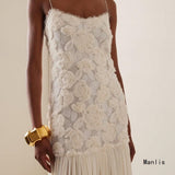 Famous Party Small Dress 2025 Autumn New Sling Embroidered Flowers 100 Folds Under The Pendulum Pure Color Dress