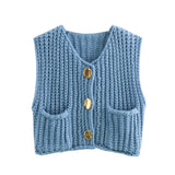 2025 Autumn Street Shirt Fashion Cute Crochet Wool Vest Knitted Thick Knitted Vest Women's Clothing